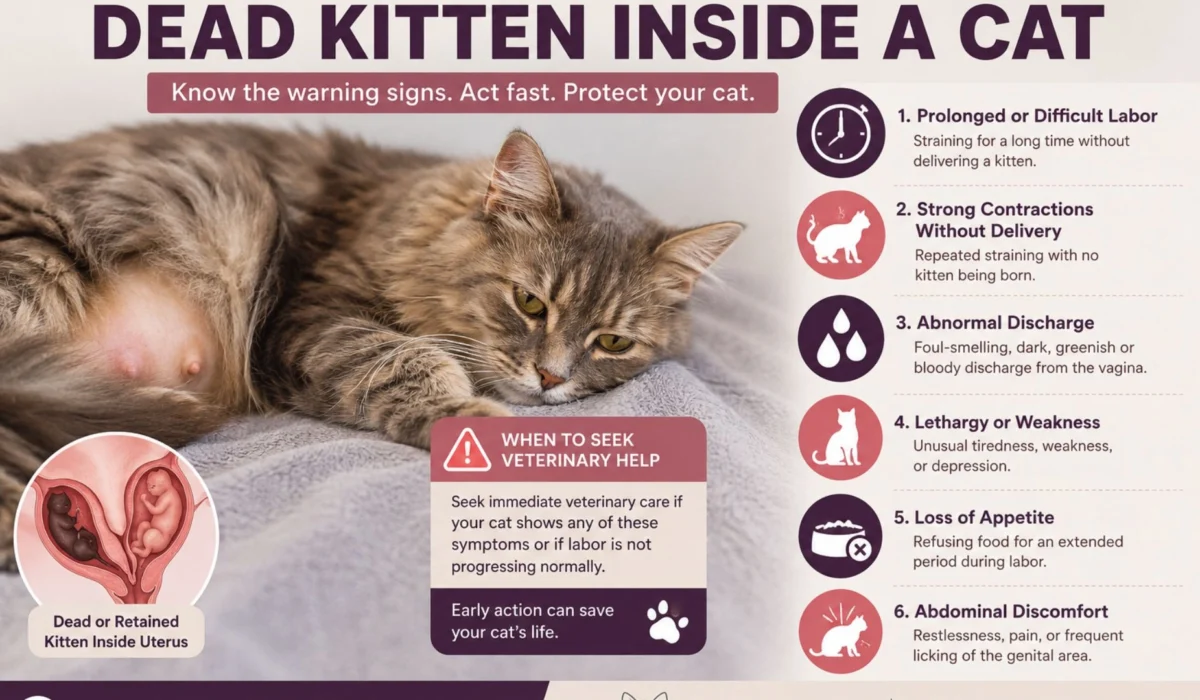symptoms of dead kitten inside cat